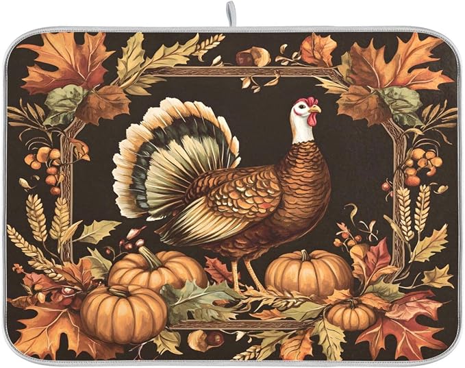 Thanksgiving Turkey Pumpkin Dish Drying Mat by BOENLE-WELCOMEYOURCOMING