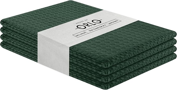 Olive Green Waffle Kitchen Towels, 100% Cotton, Fast Drying, Machine Washable by HOUSEOFORLO