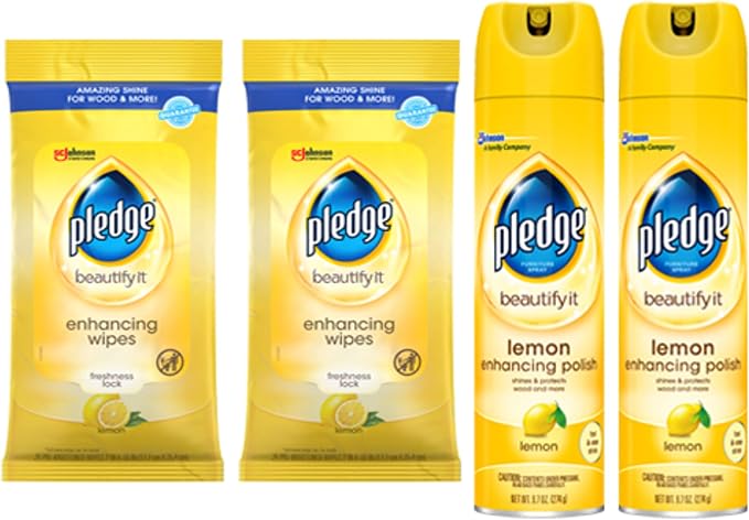 Pledge Multi-Surface Cleaner Spray and Wipes Bundle, Works on Leather, Lemon by Pledge