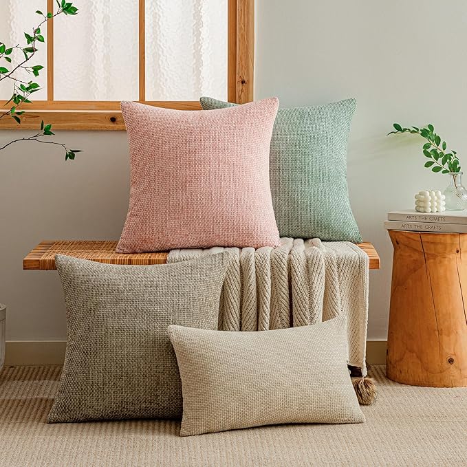 a moment Pink Chenille Throw Pillow Covers 22x22 Inch Pack of 2 Modern Decorative Throw Pillow Covers Farmhouse Cross Covers Home Decor for Sofa Bedroom Living Room