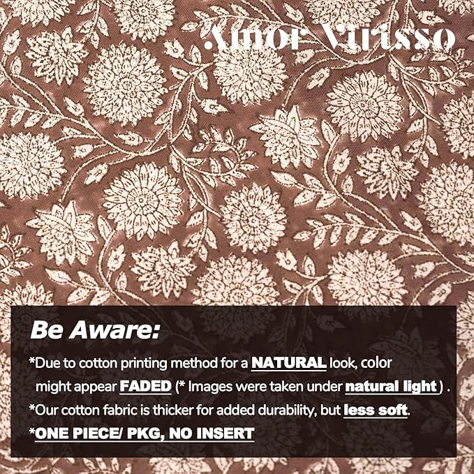 Amor Virisso Floral Pillow Covers 18x18 Throw Pillow Covers Vintage Block Print Pillow Cover Neutral Couch Pillows for Living Room Farmhouse Decorative Accent Sofa Pillows, Brown