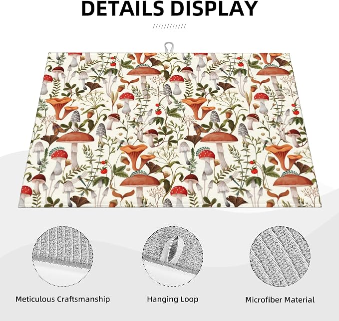 Boho Mushroom Decor Microfiber Dish Drying Mat - Image 3