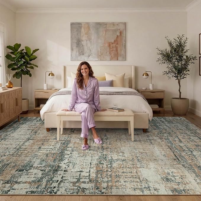 10x14 Extra Large Washable Area Rug, Soft Abstract Vintage Rug - Image 3
