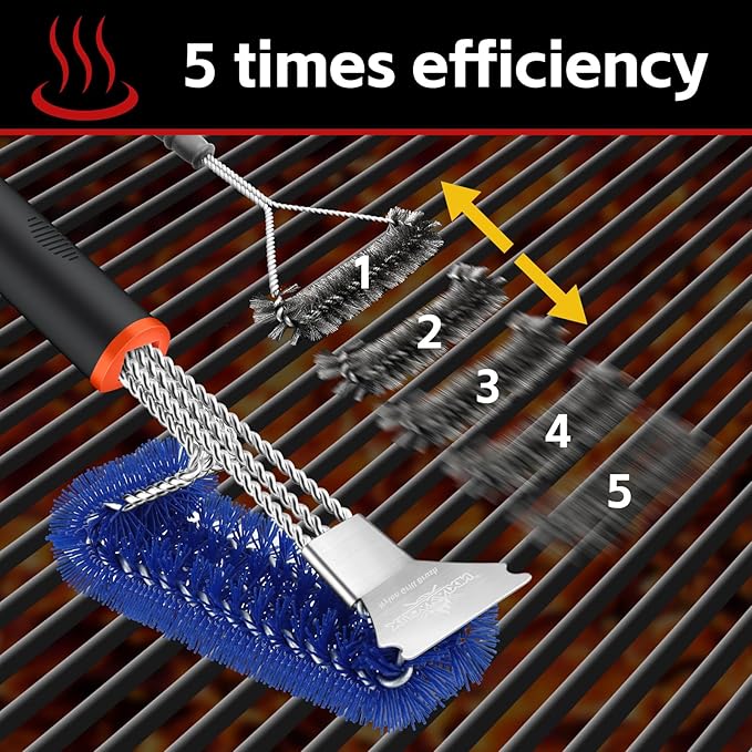 Grill Brush and Scraper, Safe Nylon Bristles Barbecue Triple Scrubbers Cleaning - Image 5