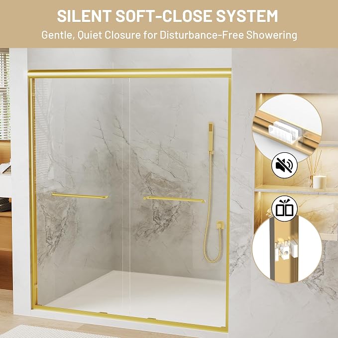 56-60" W x 70" H Double Sliding Shower Door, Semi-Frameless Shower Door - Image 4