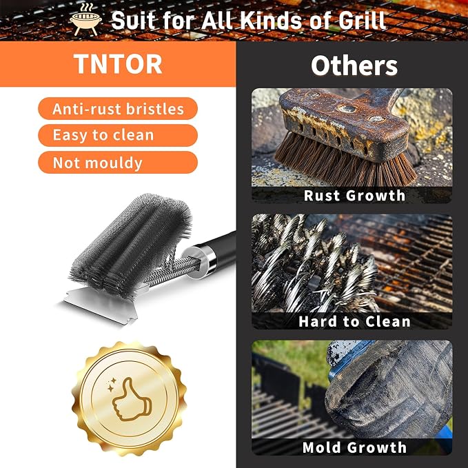 TNTOR Grill Brush with Scraper, Extra Strong Grill Cleaner Accessories - Image 3