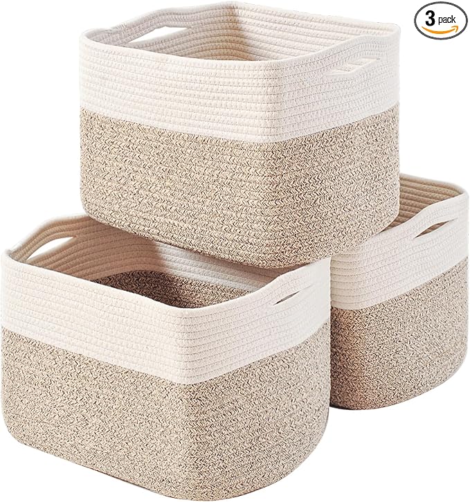 Storage Baskets for Organizing, Woven Cotton Rope Basket for Storage Books by ICERZCZ