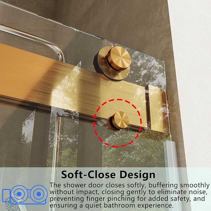 Frameless Soft Close Shower Door, 76 "H, 3/8" Clear Tempered Glass, Double - Image 2
