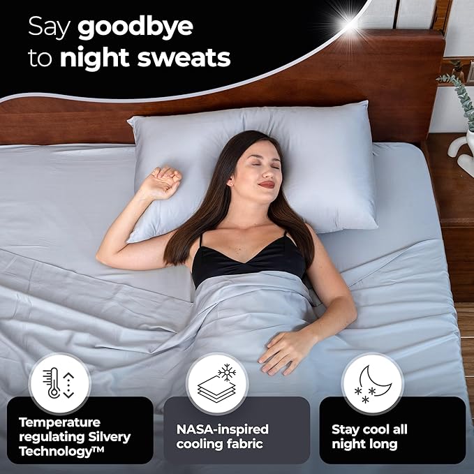 Silvery Silver Infused Bed Sheets Set - Award-Winning Self-Cooling Fabric with Self-Cleaning Silvery Technology™ That Stays Fresh 3X Longer for Hygienic Sleep (Gray, Full)