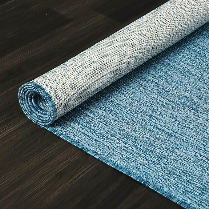 Washable Indoor Outdoor Rug Weather Resistant Carpet Modern Solid for Porch Deck Balcony Backyard Patio Rug 5x7 Aqua Blue