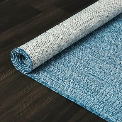 Washable Indoor Outdoor Rug Weather Resistant Carpet Modern Solid for Porch Deck Balcony Backyard Patio Rug 5x7 Aqua Blue