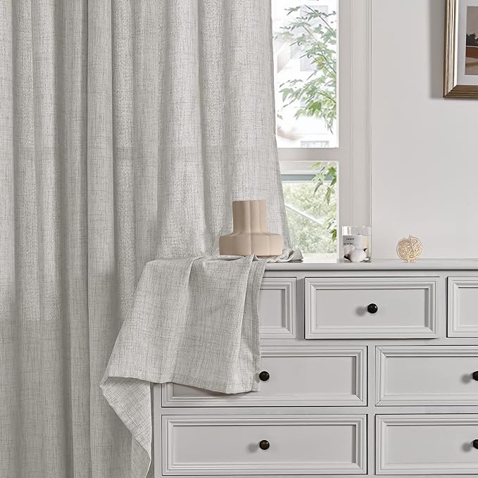 YoungsTex Light Grey Linen Semi Sheer Curtains - Image 8