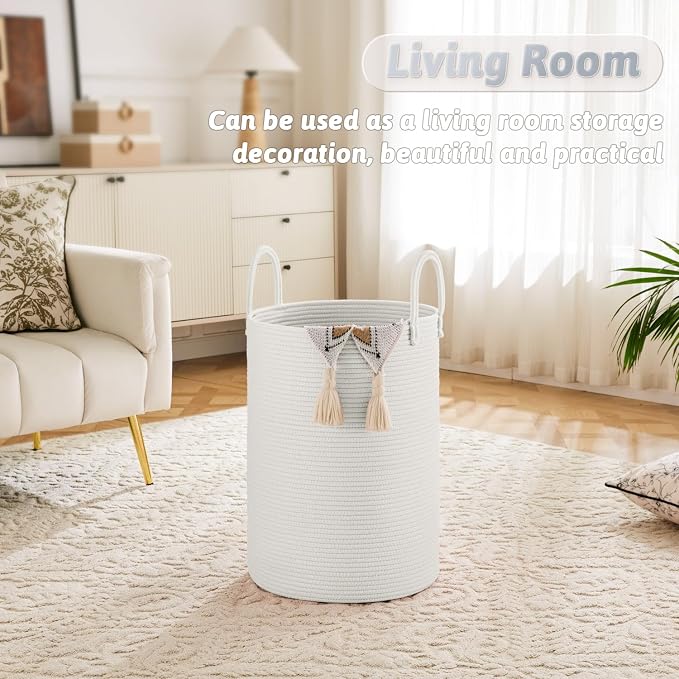 Laundry Basket, Woven Cotton Rope Laundry Hamper, 80L - Image 2
