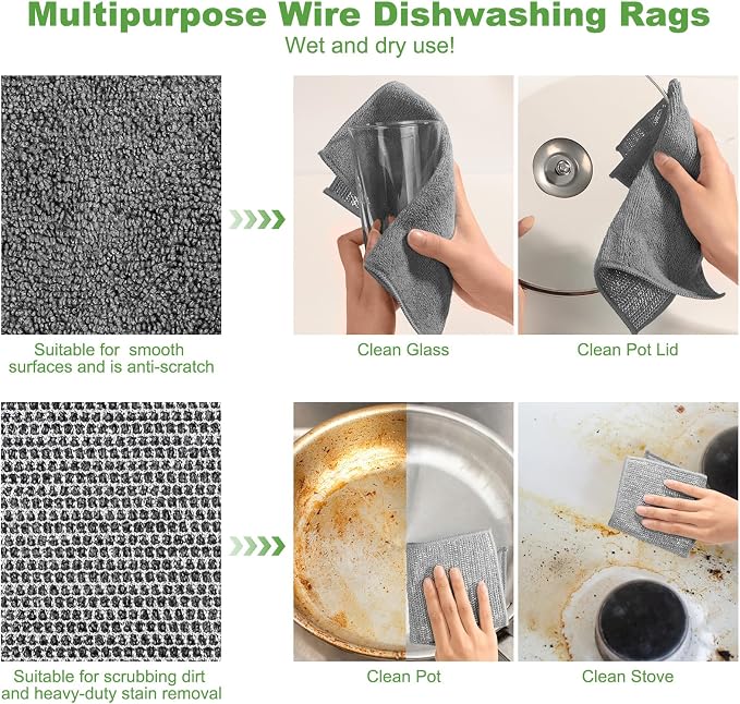20Counts Multipurpose Wire Dishwashing Rag, Non Scratch Wire Dishcloth - Image 4