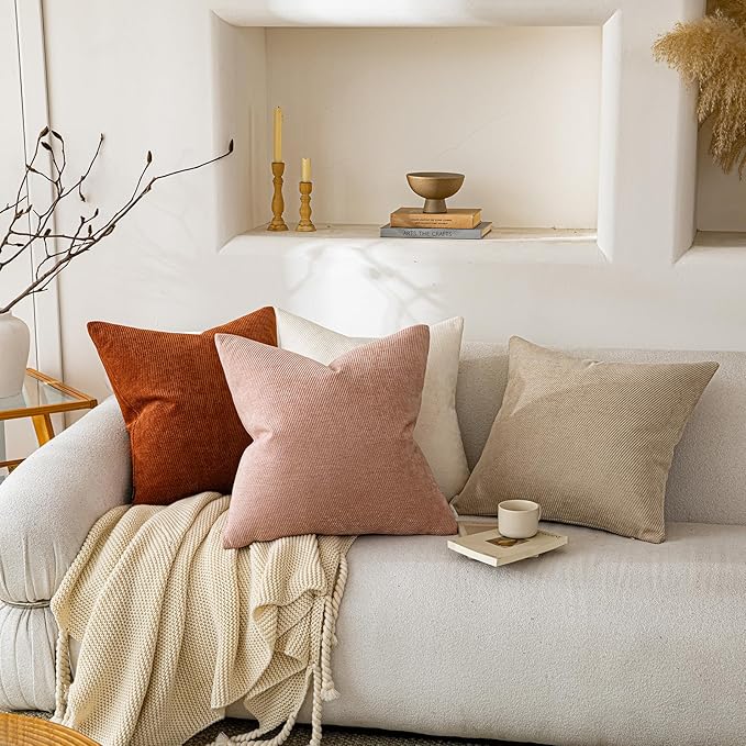 a moment Pack of 2 Decorative Chenille Throw Pillow Covers with Twill Cushion Covers for Sofa Living Room Couch Bed 22x22 Inch Blush Pink