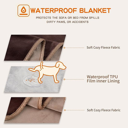 Water Proof Blanket 50x60 Inches - Reversible Flannel Blanket for Bed, Sofa,Couch- Spillproof, Leakproof Soft Double-Sided Brown Throw Blanket for Adults, Pets, Couples