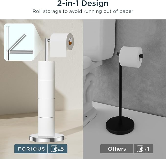FORIOUS Toilet Paper Holder Stand, Modern Freestanding Tissue Roll Holder - Image 2