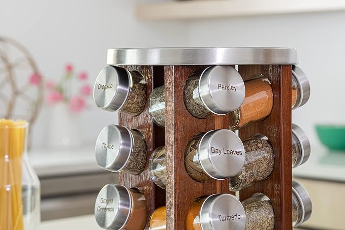 Orii 20 Jar Dark Acacia Wood Spice Rack - Image 6