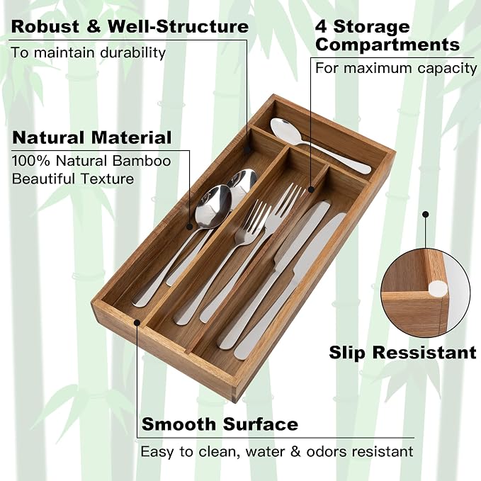 Acacia 4 Slot Silverware Drawer Organizer - Image 5