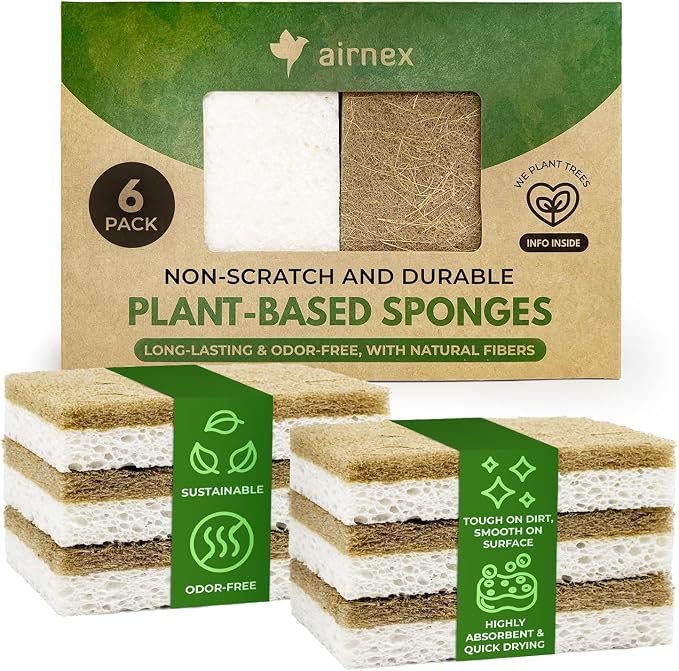 Biodegradable Natural Kitchen Sponges Pack of 6 by Airnex