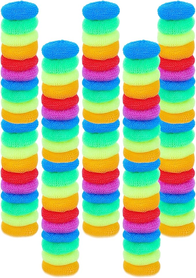 100 Pcs Plastic Dish Scrubbers, Reusable Non-Scratch Nylon Scouring Pads Bulk by SeewtLice