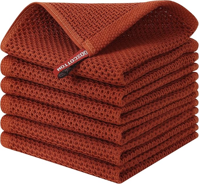 Kitinjoy 100% Cotton Kitchen Dish Cloths, 6 Pack Waffle Weave Ultra Soft by Kitinjoy