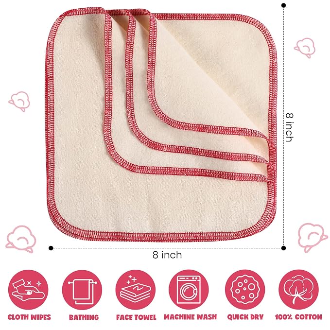 meekoo 45 Pcs Unbleached Flannel Cloth Baby Wipes Reusable Baby Diapers Wipes 8 - Image 2