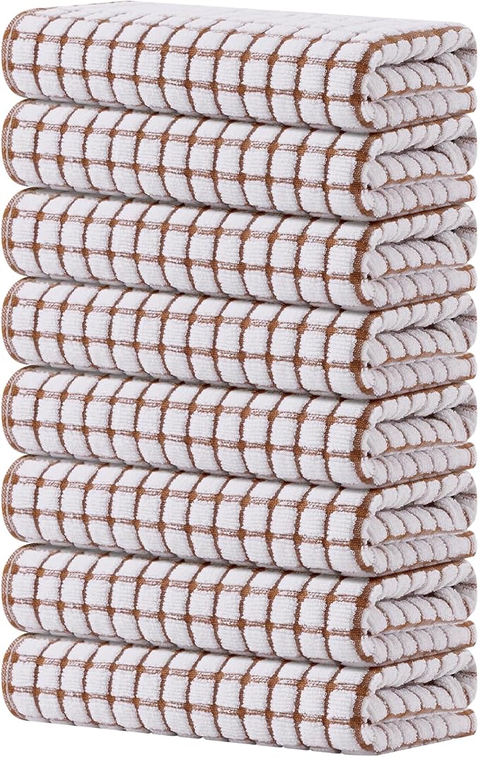 Kitinjoy Cotton 8 Pack Terry Kitchen Towels, 16 x 25 Inches Super Soft and by Kitinjoy