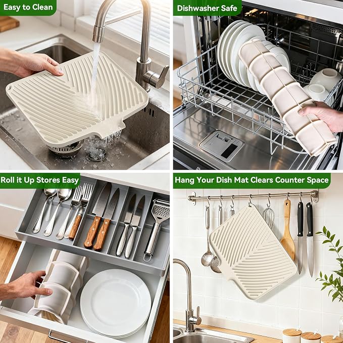 Belife Dish Drying Mat for Kitchen Counter, Silicone Dish Drainers Pad - Image 4