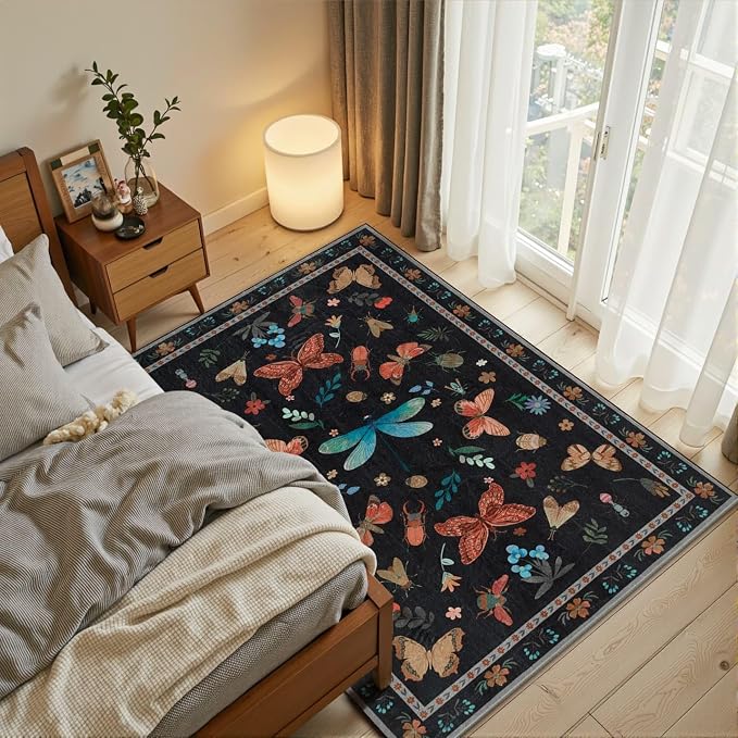 3x5 Rug for Entryway Bedroom, Floral Vintage Retro Boho Throw Rug, Non Slip & - Image 2