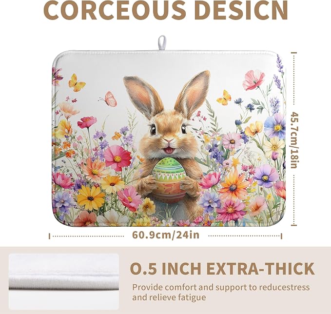 Spring Easter Dish Drying Mat for Kitchen Counter Easter Bunny Rabbit Eggs - Image 2
