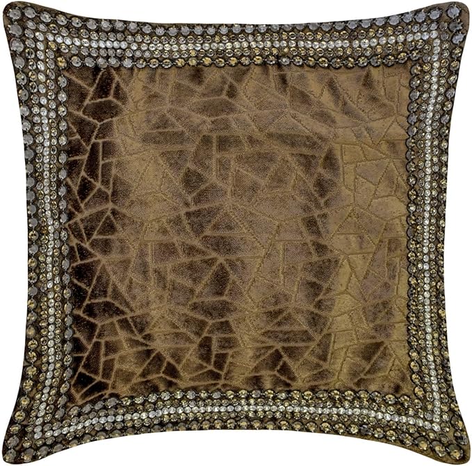 The HomeCentric King/Queen/Twin Brown Decorative Bed Runner Full 68"x18" Bed Runner with Two Pillow Cover, Border, Crystal, Cut Velvet, Mosiac Pattern Bed Scarf on Velvet Fabric - Velvet Fusion