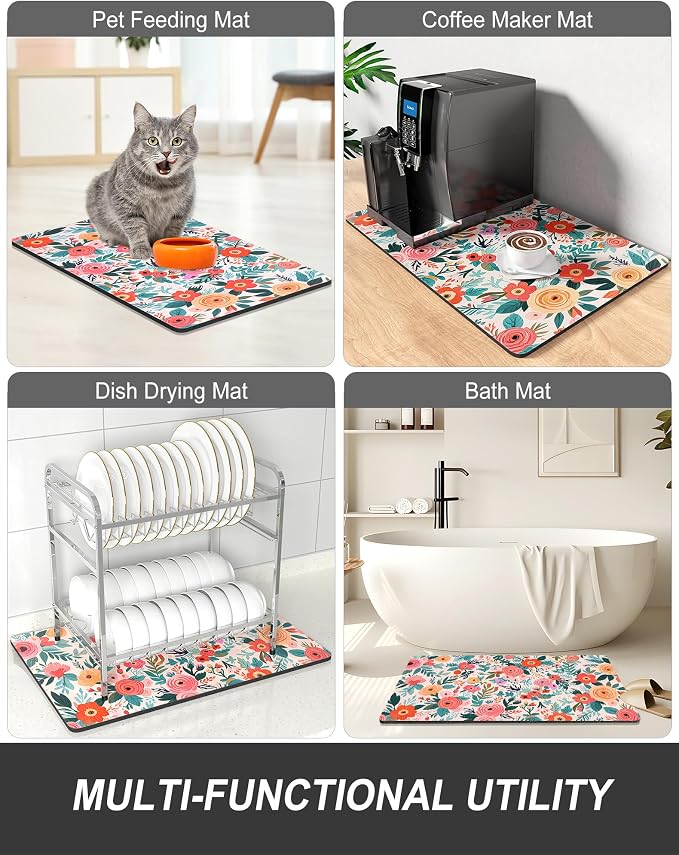 Rnivvi Dish Drying Mat for Kitchen Counter, XL 15 x 24" Cute Flower Super - Image 7