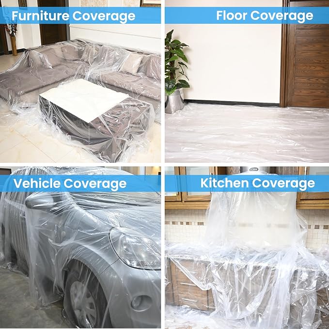 Dirt Defence Plastic Drop Cloth, 9x12 Ft Plastic Sheeting - Image 7