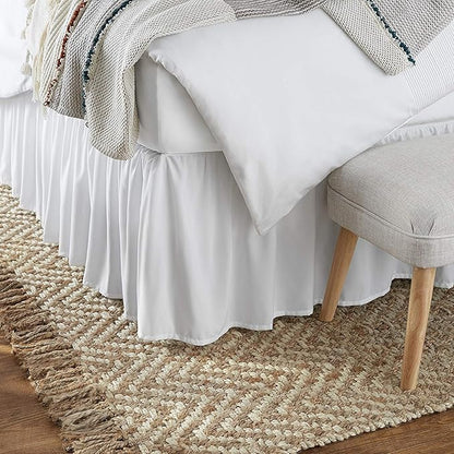 KRISHNA Ruffled Bed Skirt with Split Corners Twin, 100% Microfiber Hotel Quality, 12 Inch Drop Dust Ruffle Gathered Bedskirt with Platform, 39" x 75", White