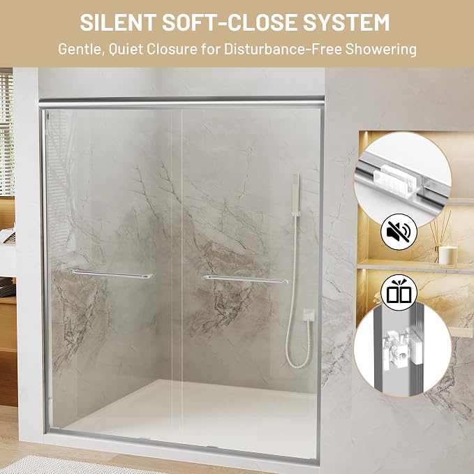 44-48" W x 70" H Double Sliding Shower Door, Semi-Frameless Shower Door - Image 4