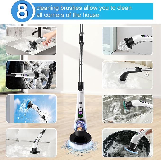 Electric Spin Scrubber with Power LCD Display, Cordless Bathroom Cleaning Brush - Image 5