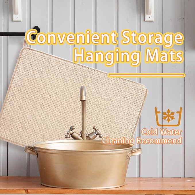 2 Pcs XXL Dish Drying Mats, Absorbent Microfiber Drainer Mat, Large Size 24×17" - Image 5