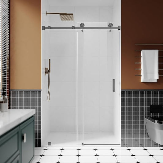 3/8" Sliding Glass Shower Door, 50-55" W x 80" H Frameless Bathroom Door by UNIKOOSHOWERDOOR