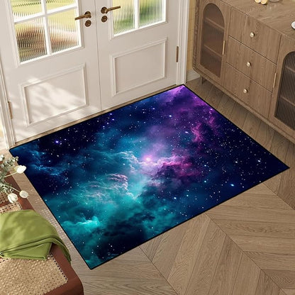 Galaxy Area Rug Dark Blue Outer Space Starry Sky Carpets for Kids Bedroom Living Room Glitter Throw Rugs Floor Mat, 31" X 63",Dark Blue