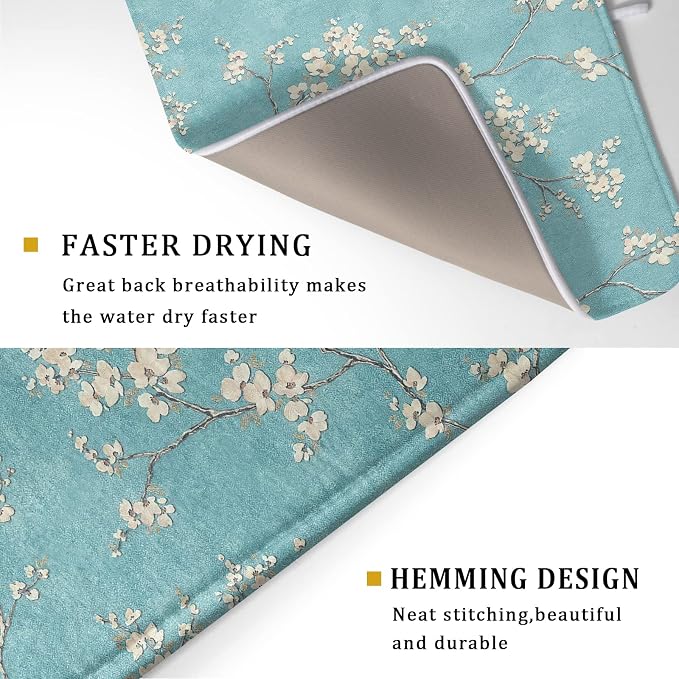 Teal Turquoise Dish Drying Mat for Kitchen Counter Spring Floral Drying Mat 18 - Image 3