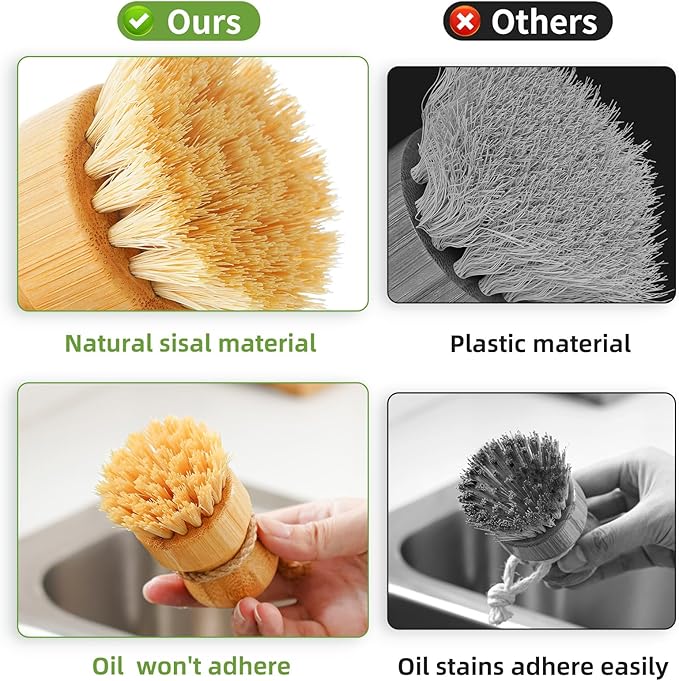SUBEKYU Bamboo Dish Scrub Brushes, Bubble Up Bamboo Dish Brush Set - Image 4