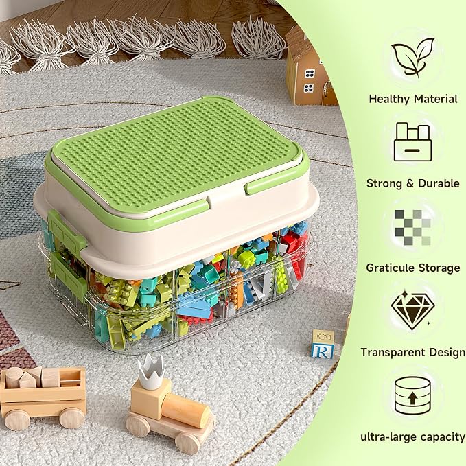 Toy Storage Organizer Box with Handle, Stackable Building Block Toy Box with - Image 5