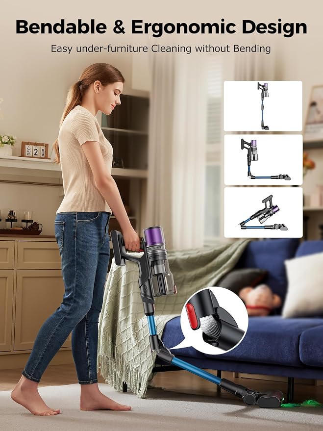 Proscenic Cordless Vacuum Cleaner, 45Kpa 55Mins Runtime, 180°Bendable Wand - Image 3