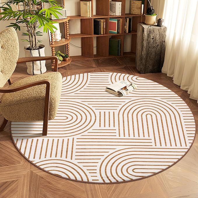 Washable Rug 4ft Area Rugs for Living Room, Abstract Rug for Bedroom, Soft by ROYHOME