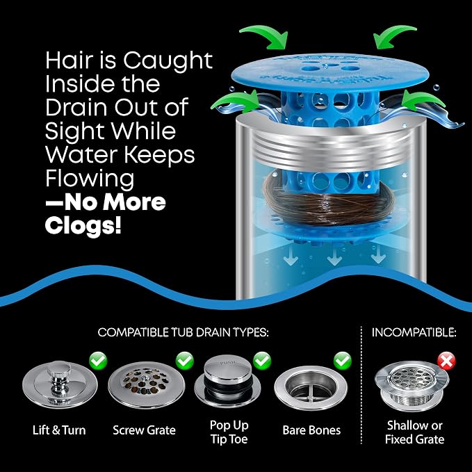 TubShroom Bathtub Drain Hair Catcher – In-Drain Tub Strainer & Clog Prevention - Image 3