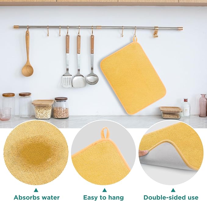 Microfiber Dish Drying Mat, Super Absorbent Kitchen Dish Drying Pad, Reversible - Image 3