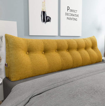 Wedge Headboard Pillow Dorm Room Reading Pillow Back Support for Sitting Up in Bed Bolster Lumbar Cushion Body Positioning Bedrest Gifts for Mom Cotton Linen 76in Yellow King