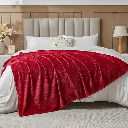 NEWCOSPLAY Super Soft Throw Blanket Red Premium Silky Flannel Fleece Leaves Pattern Lightweight Bed Blanket All Season Use (Red, Throw(50"x60"))