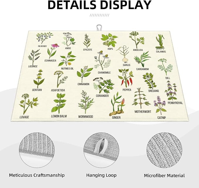 Cute Herbs Botanic Garden Plants Dish Drying Mat - Image 5